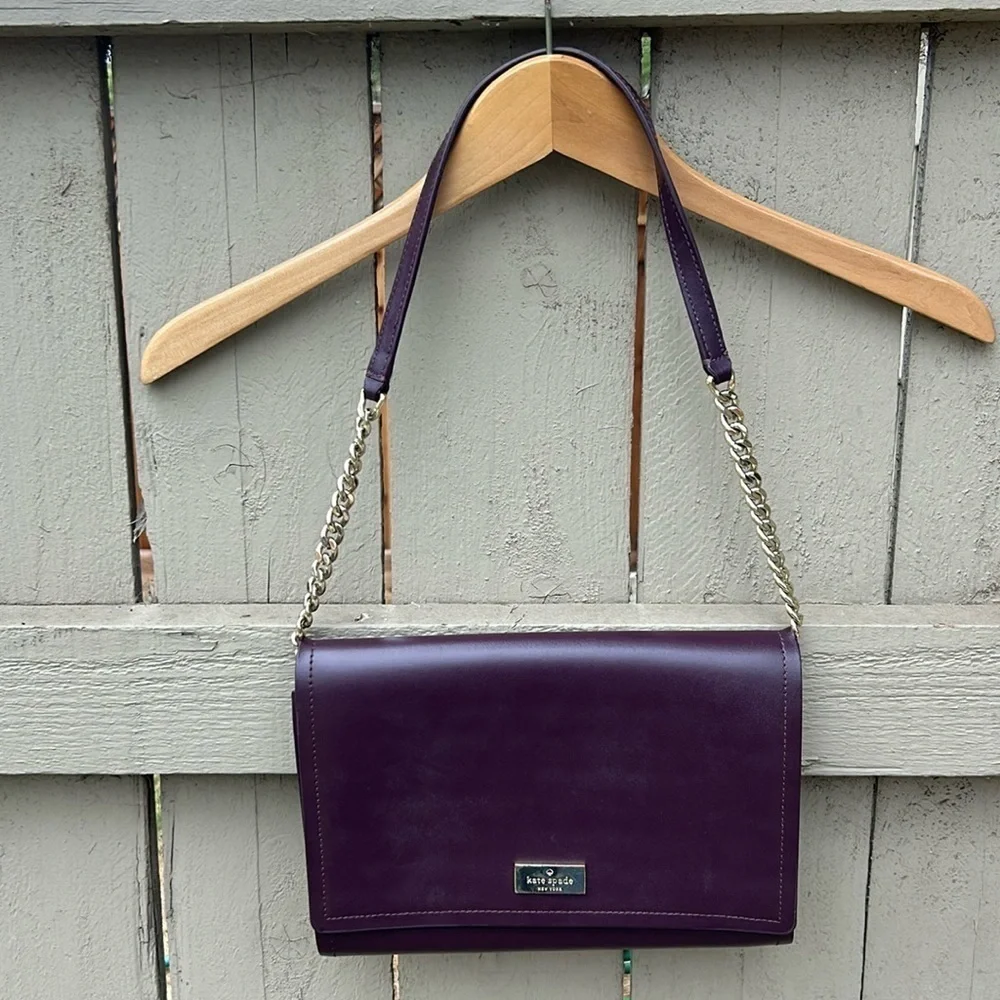 Kate Spade Plum Leather Shoulder Bag With Chain Detail Strap